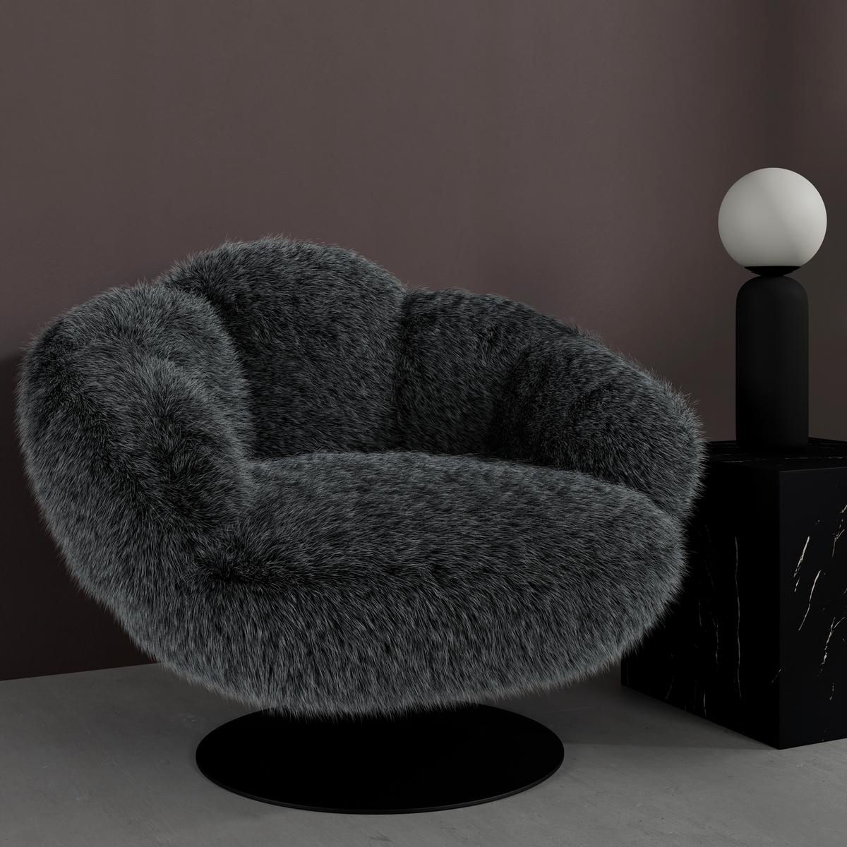 Otočné relaxační křeslo LEO, černý plyš, max. 140 kg - bílá/černá, Moderní, kov/textil (96/78/93cm) - Bessagi Home