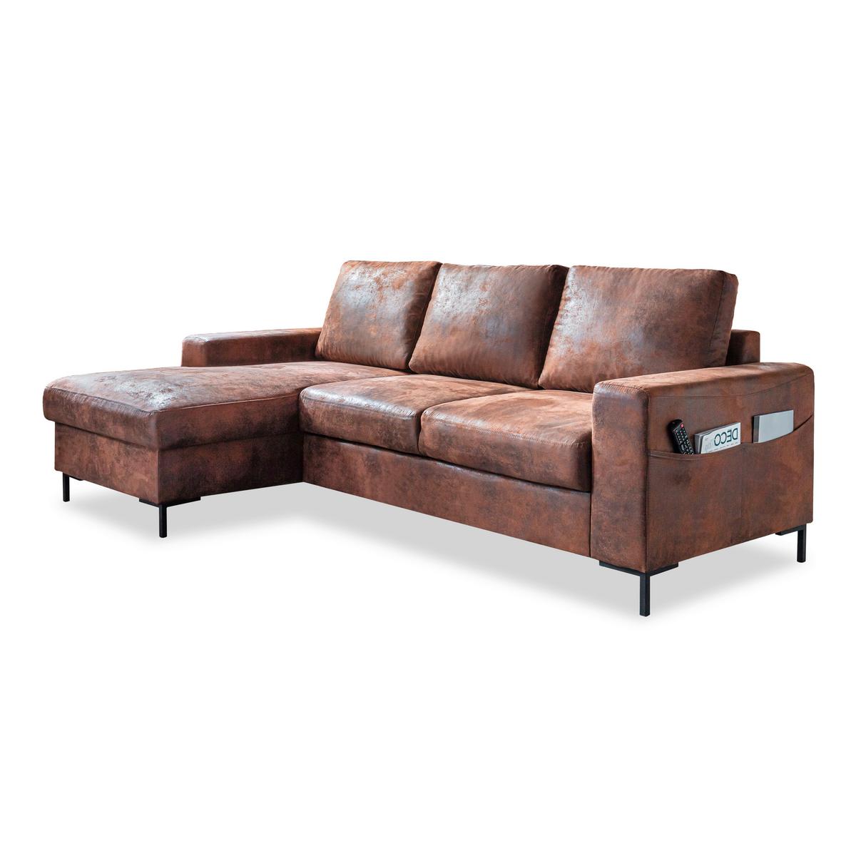 Ecksofa Lofty Lilly Vintage - Schwarz/Braun, MODERN, Textil (149/236cm) - MID.YOU