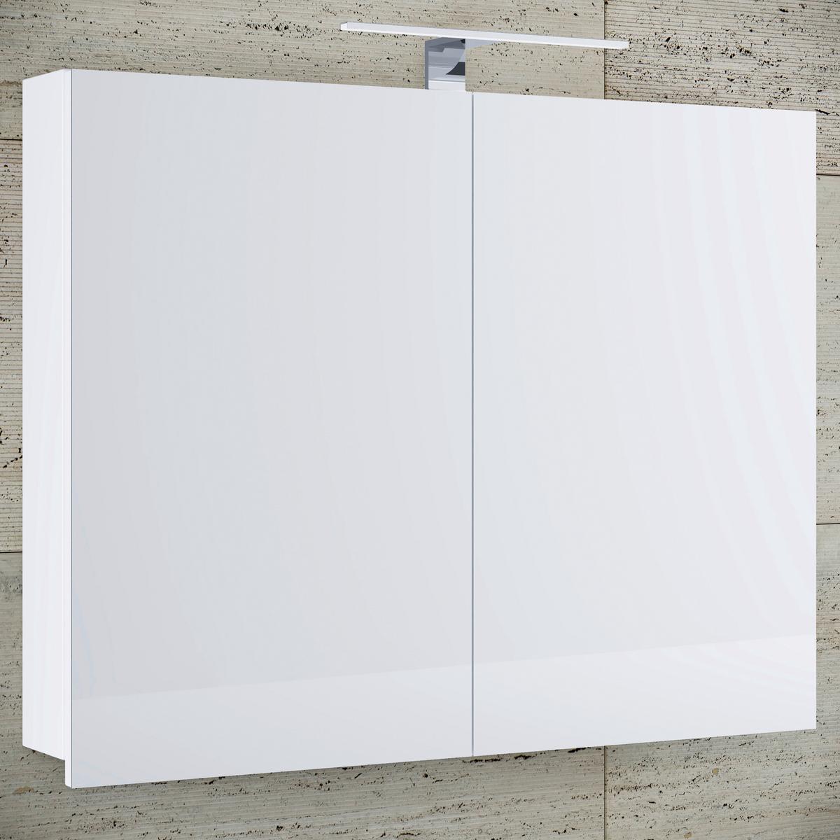 Spiegelschrank Badinos mit Led Weiß BxHxT: ca. 80x59,2x12 cm - Weiß, MODERN, Glas/Holzwerkstoff (80/59,2/12cm) - MID.YOU