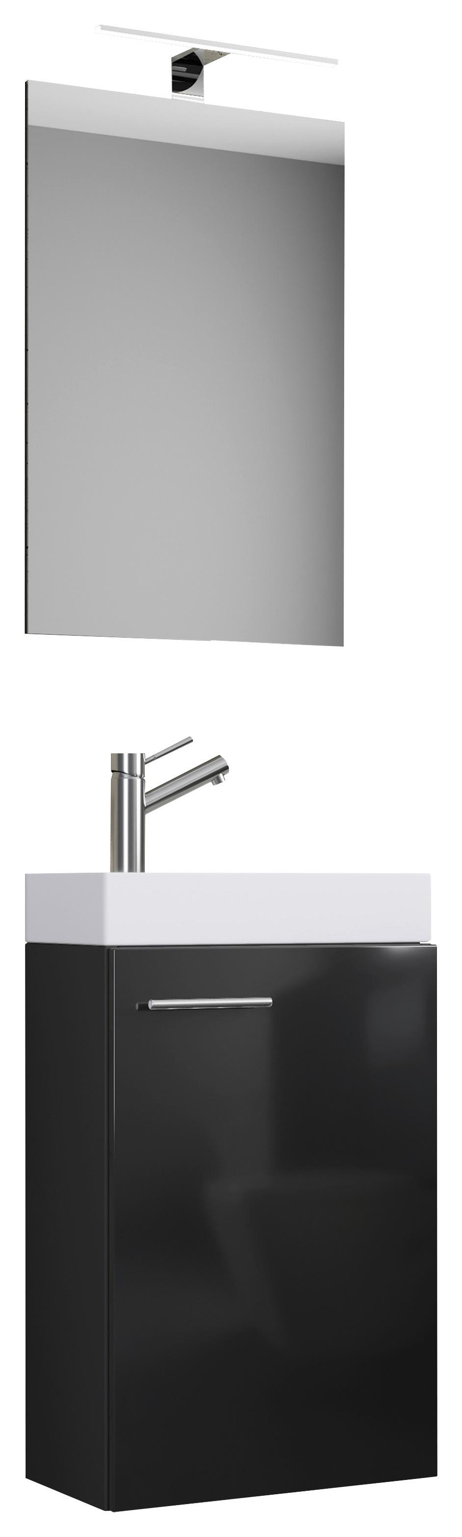 Gästebad 4--Teilig. inkl. LED hängend Slito Schwarz - Schwarz/Weiß, MODERN, Keramik/Holzwerkstoff (40cm) - MID.YOU