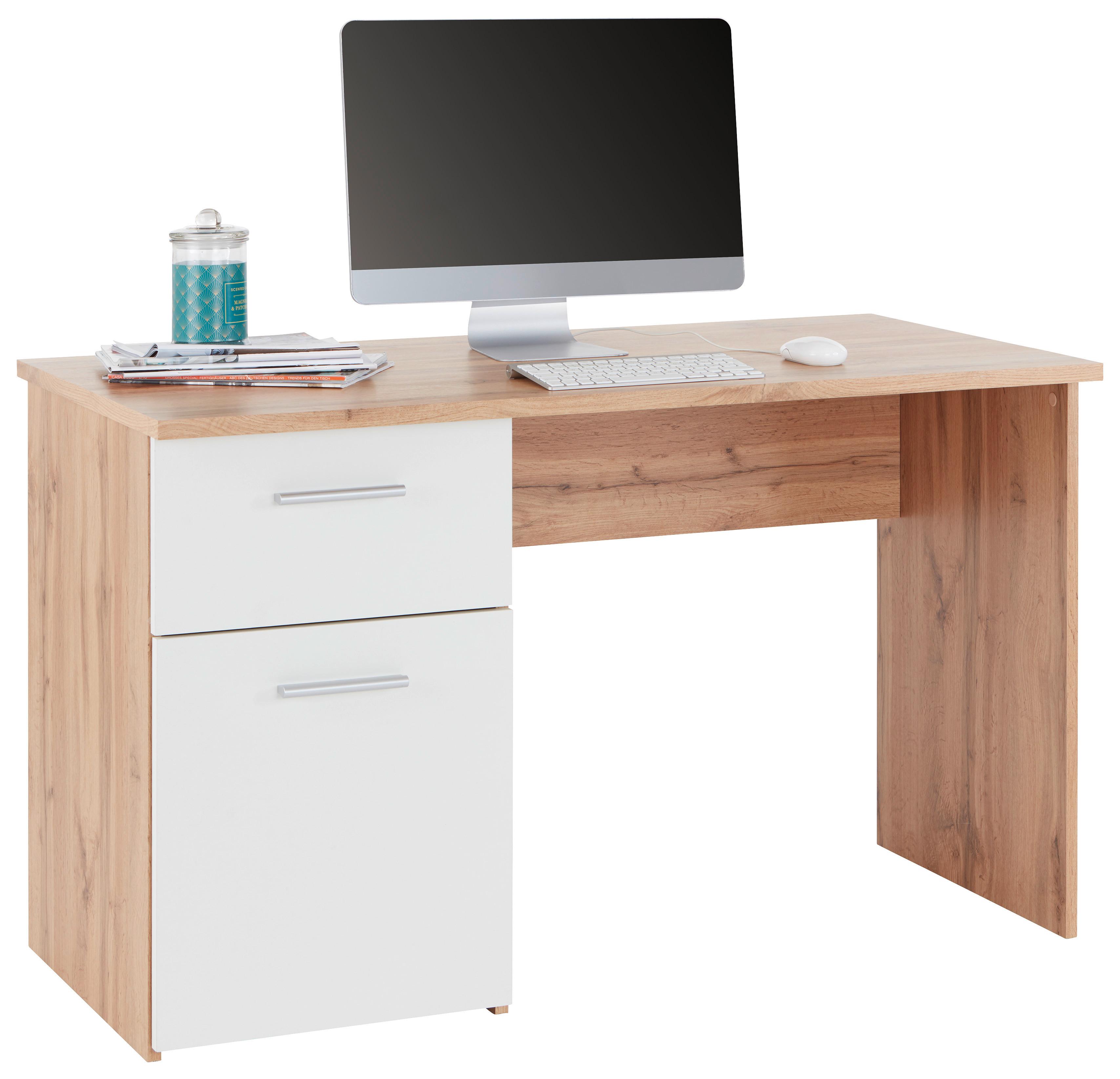 Schreibtisch mit Stauraum B 120cm H 75,4cm Bd-20 Simon - Eichefarben/Weiß, MODERN, Holzwerkstoff (120/75,4/60cm)