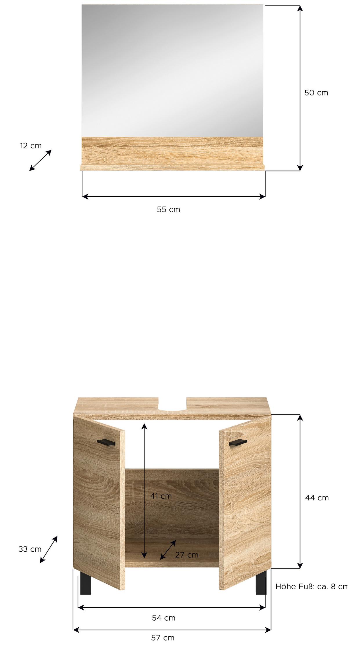 Badezimmer Boston Sonoma Eiche Dekor B: 57 cm - Schwarz/Sonoma Eiche, MODERN, Glas/Holzwerkstoff (57cm) - MID.YOU