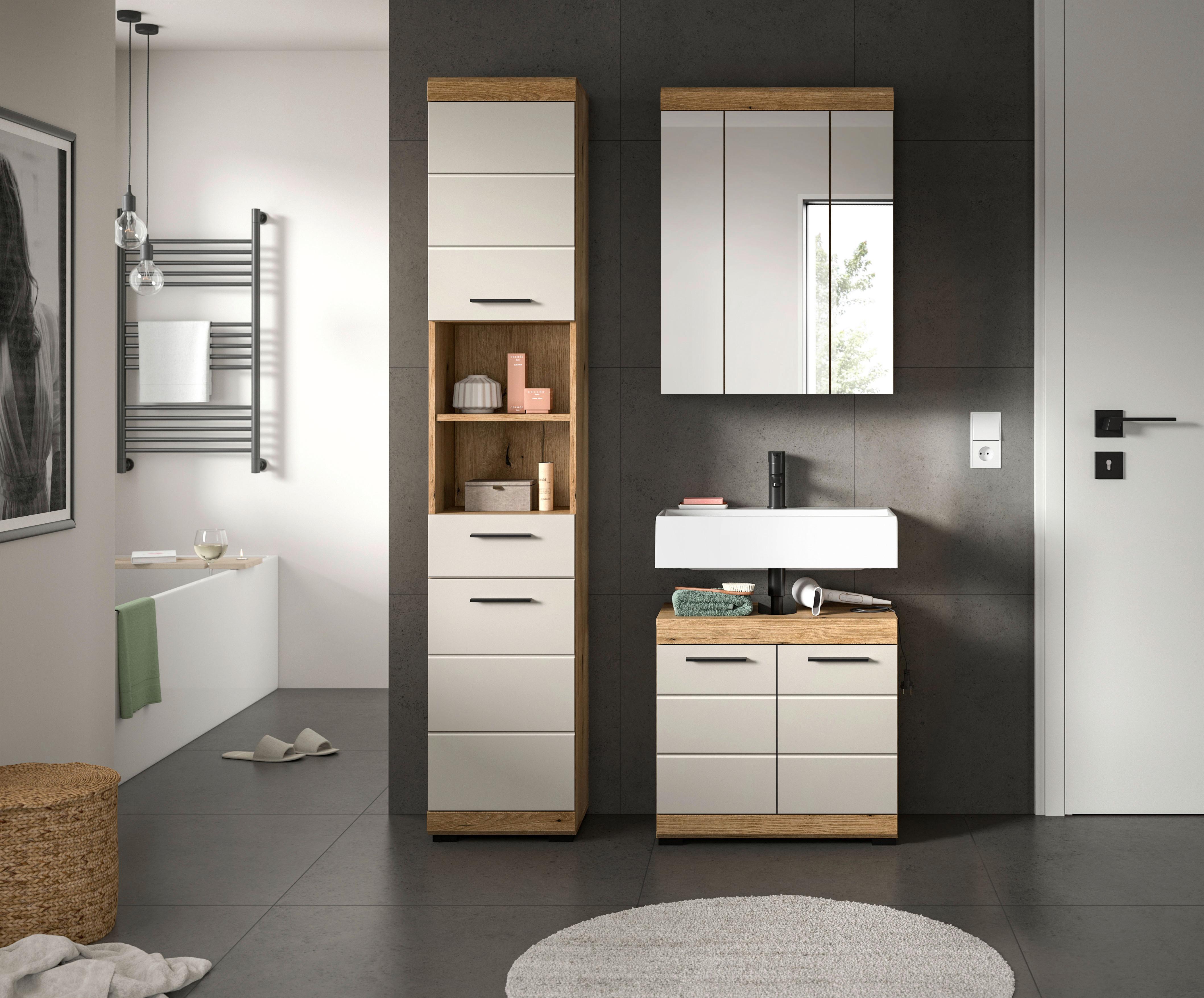 Badezimmer Scout Kaschmir/Naturfarben B: 97 cm - Kaschmir/Schwarz, MODERN, Glas/Holzwerkstoff (97cm) - MID.YOU