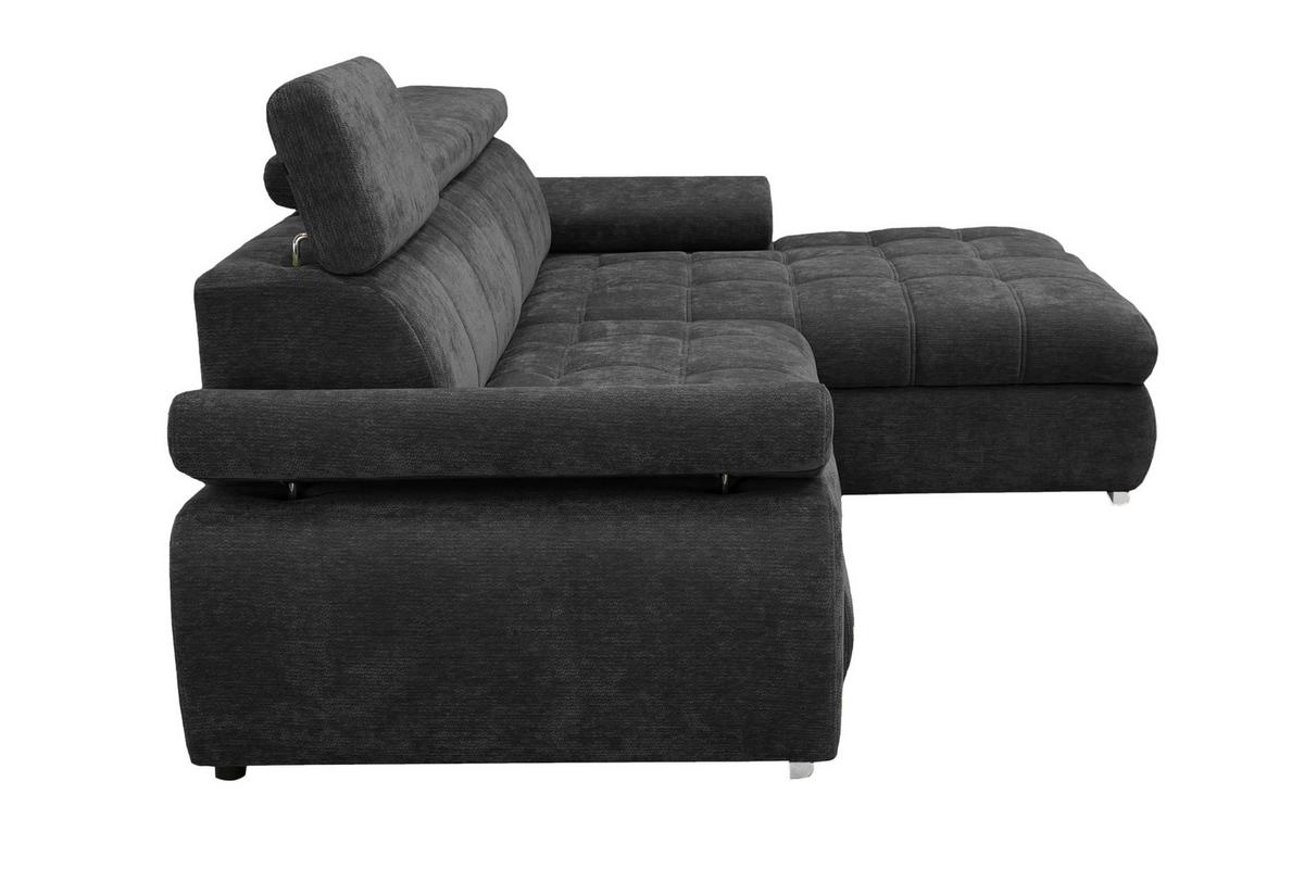 Rohová sedačka VEGAS, pravá, černá žinylka - černá/barvy stříbra, Design, dřevo/textil (294/173cm)