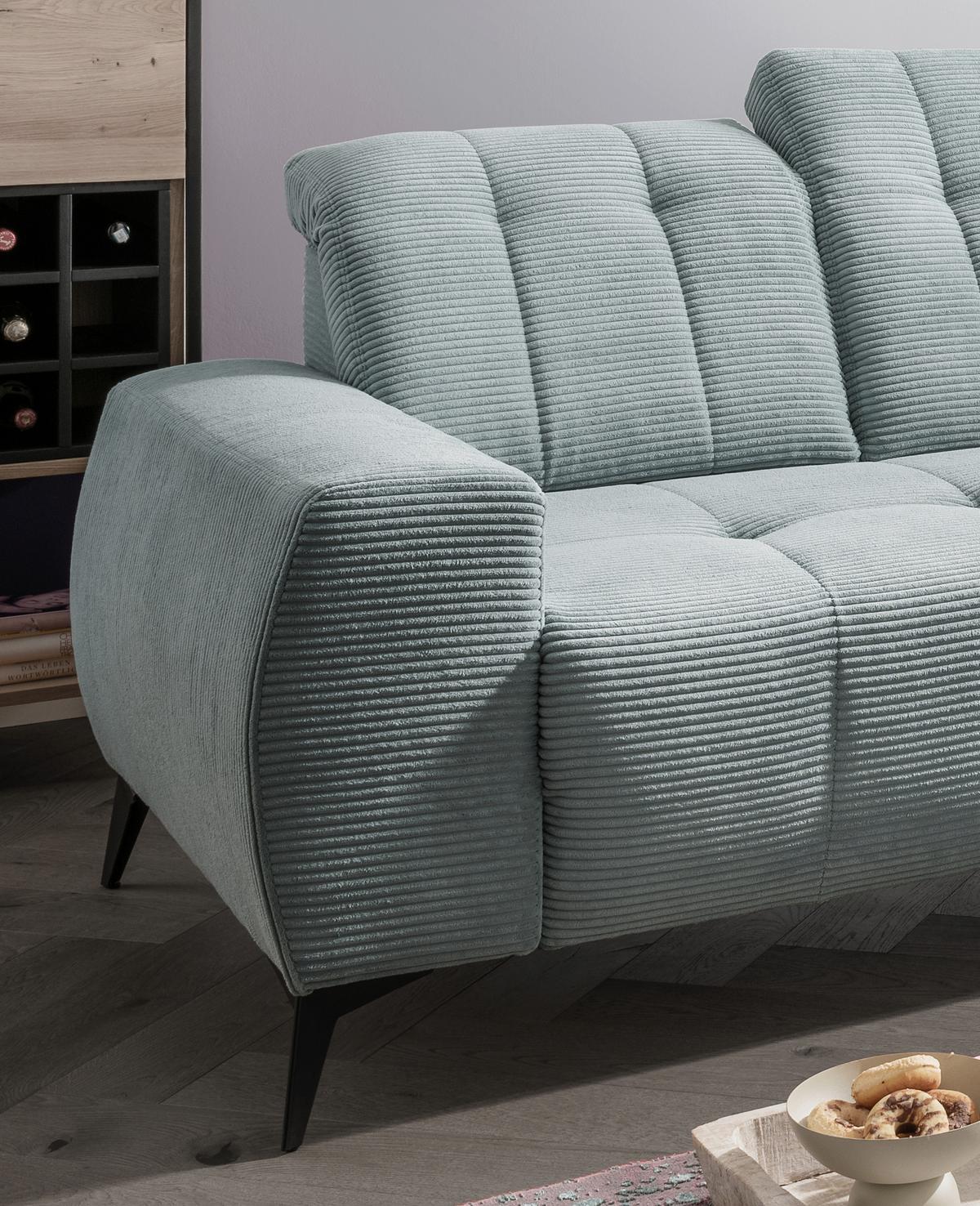 Ecksofa mit USB Anschluss Sano, Hellblau, S: 261x200 cm - Schwarz/Hellblau, MODERN, Textil (261/200cm) - Livetastic