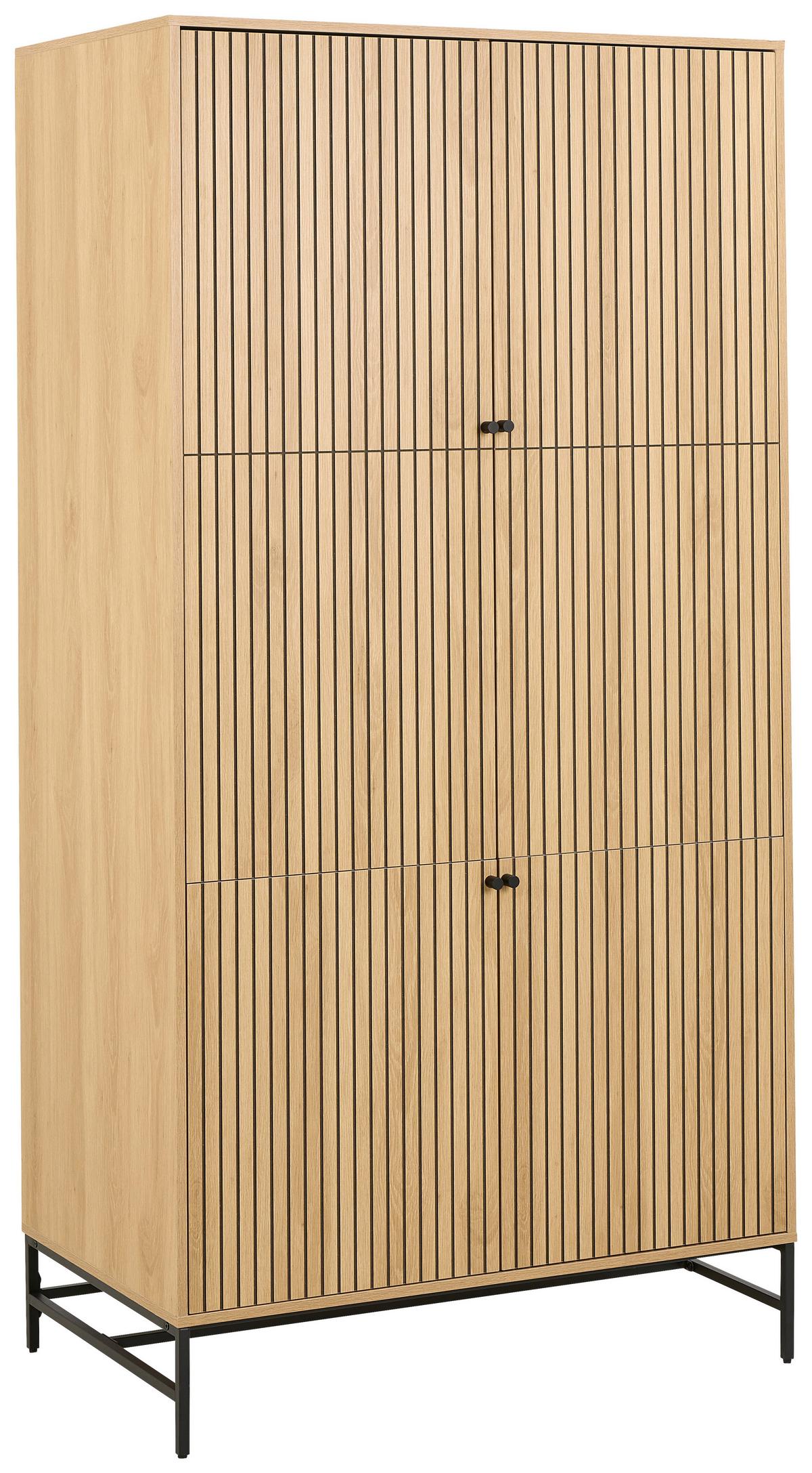 SKRIŇA S OTOČNÝMI DVERAMI ALBANY - čierna/farba duba, Design, kov/drevo (99/200/60cm)