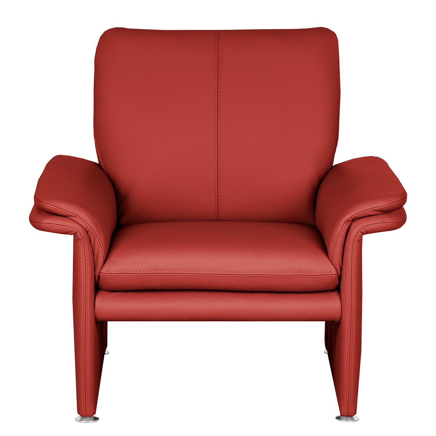 Sessel Comodo Echtleder Rot B: 93 Cm - Silberfarben/Rot, Design, Leder (93/90/88cm) - Livetastic