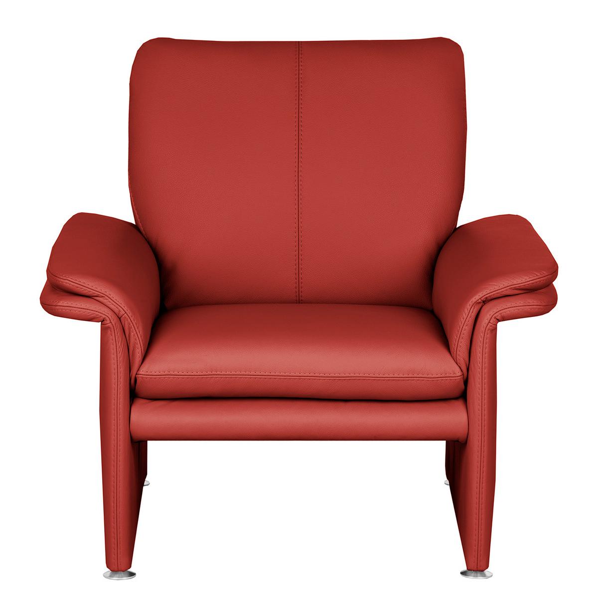Sessel Comodo Echtleder Rot B: 93 cm - Silberfarben/Rot, Design, Leder (93/90/88cm) - Livetastic
