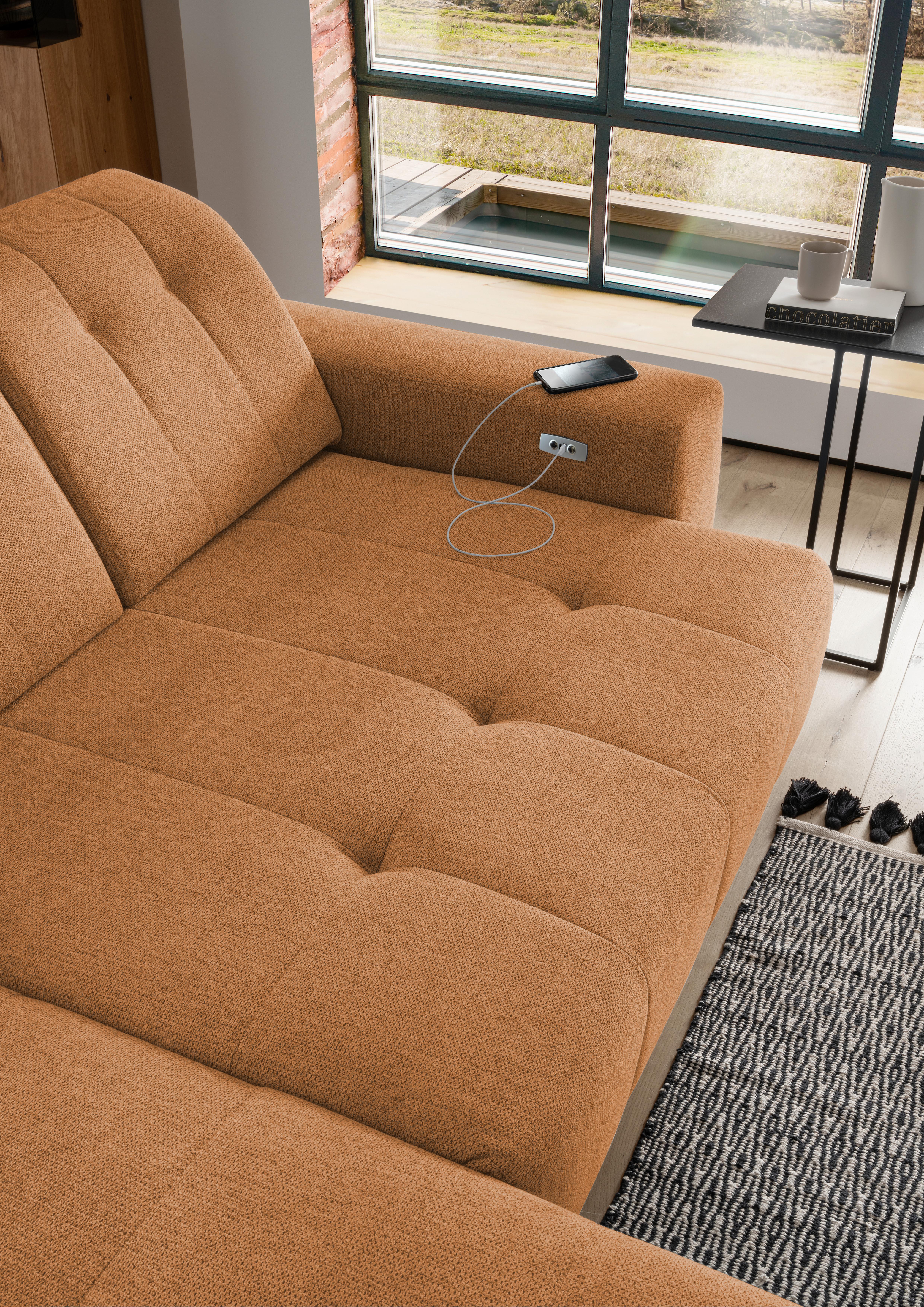 Ecksofa mit USB Anschluss Sano, Currygelb, S: 200x261 cm - Currygelb/Schwarz, MODERN, Textil (200/261cm) - Livetastic
