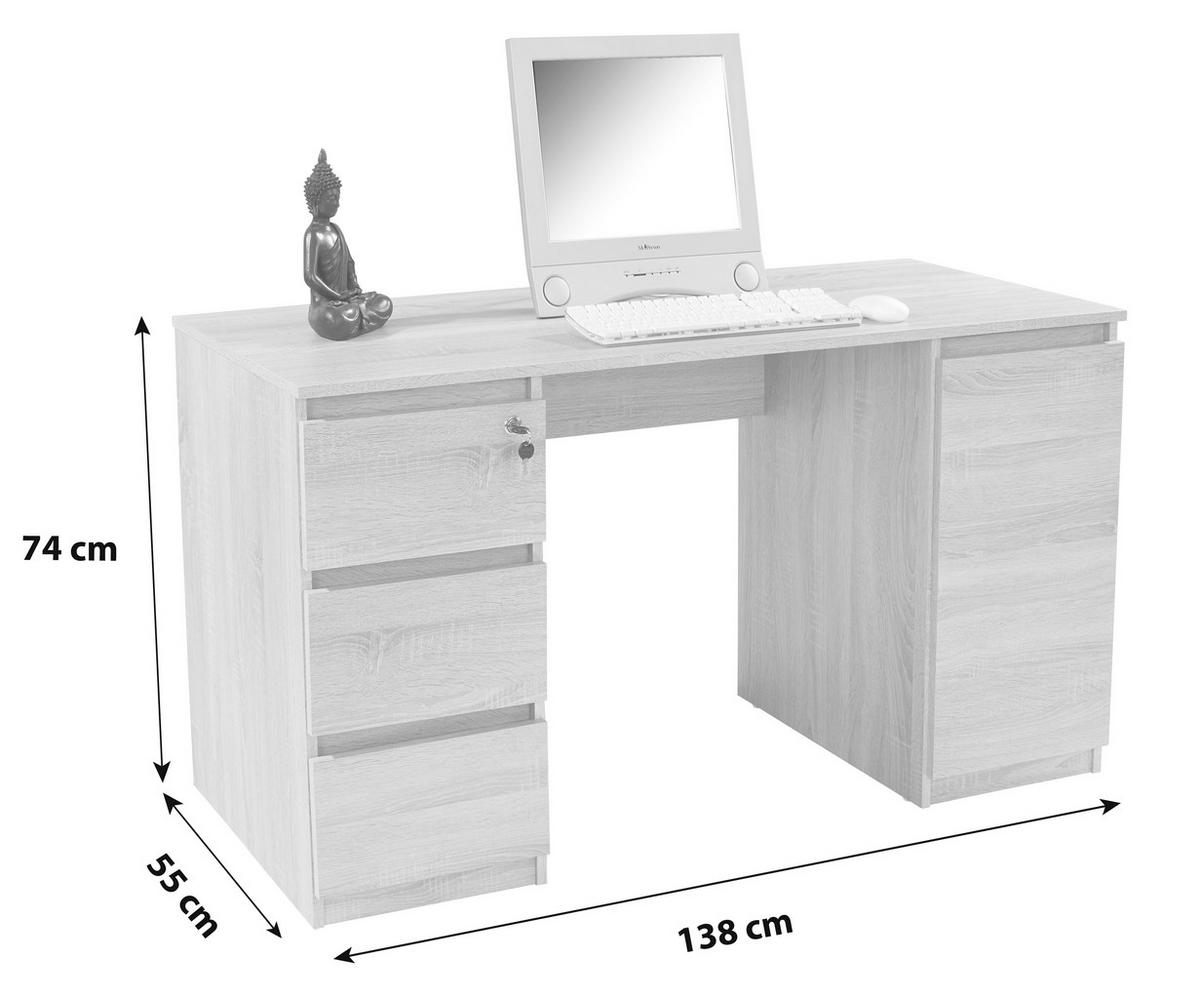 Schreibtisch mit Stauraum B 138 cm H 74,4cm Stefan Eiche Dekor - Sonoma Eiche, MODERN, Holzwerkstoff (138/74,4/55cm)