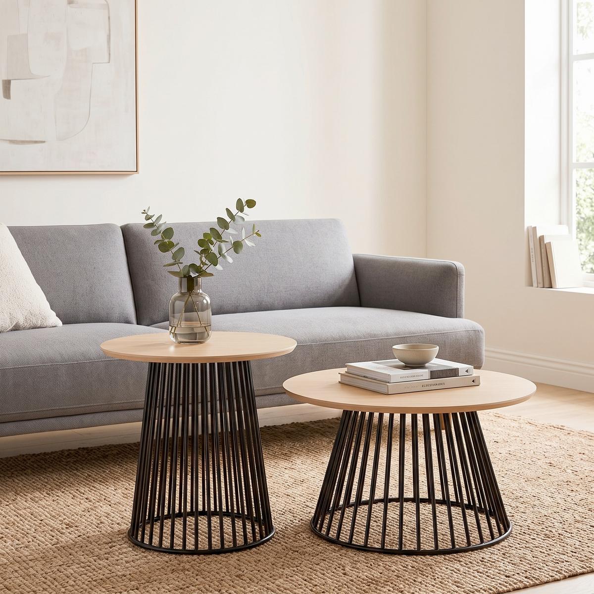 Konferenční stolek NICA P: 55cm - černá/barvy dubu, Moderní, kov/dřevo (55/55/55cm) - Mömax