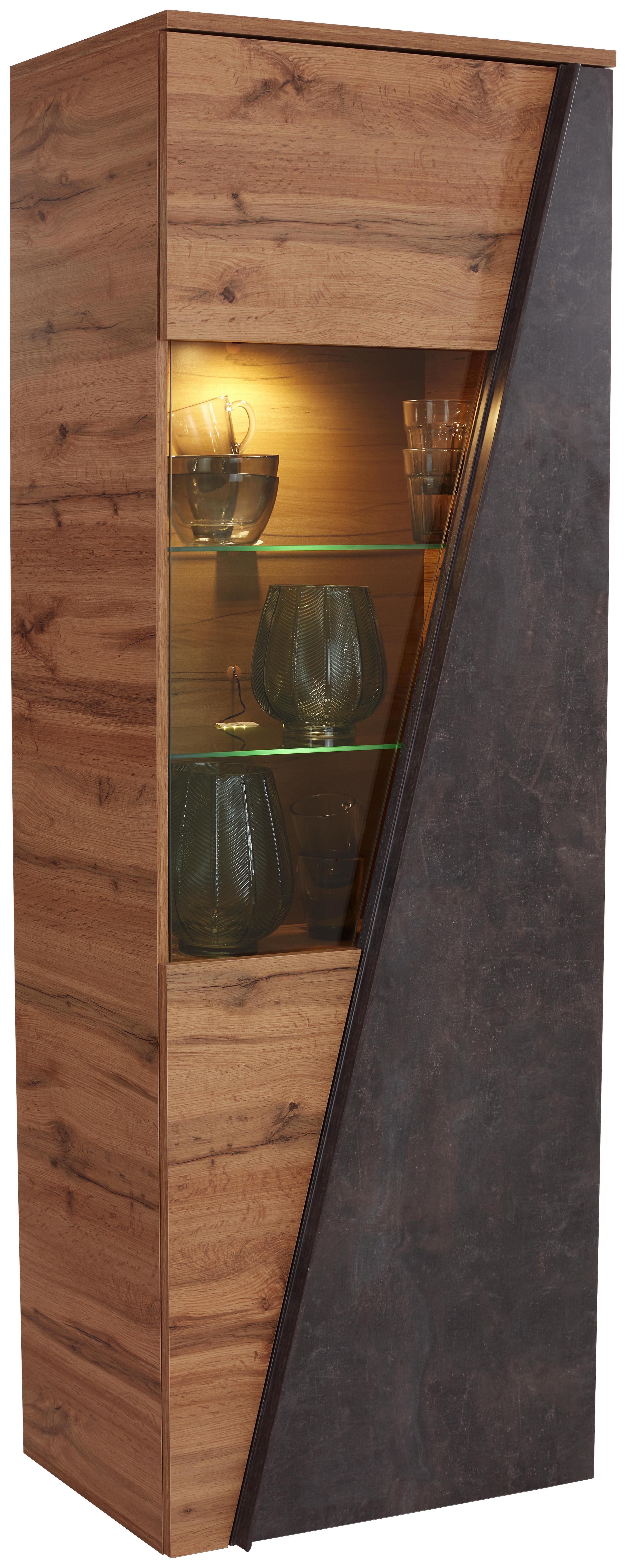 Vitrine Venedig - Eichefarben/Dunkelgrau, MODERN, Glas/Holzwerkstoff (70/196/37cm)