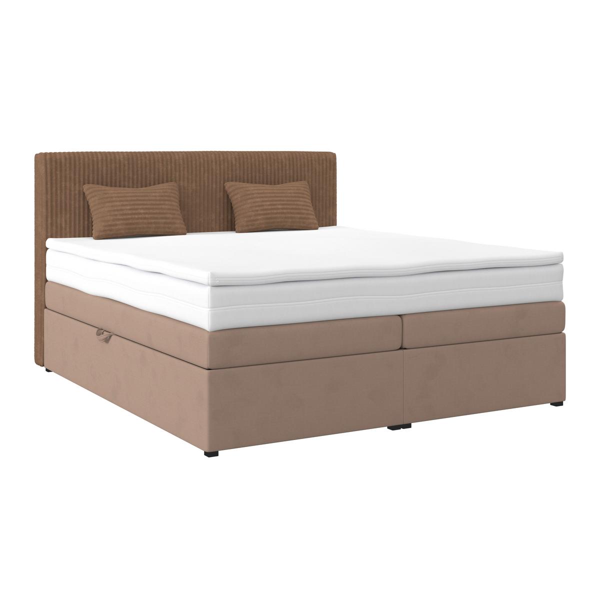 Boxspringbett Mit Topper Mit Bettkasten 180x200 Cm Rossa - Schwarz/Braun, MODERN, Holzwerkstoff/Textil (180/200cm)