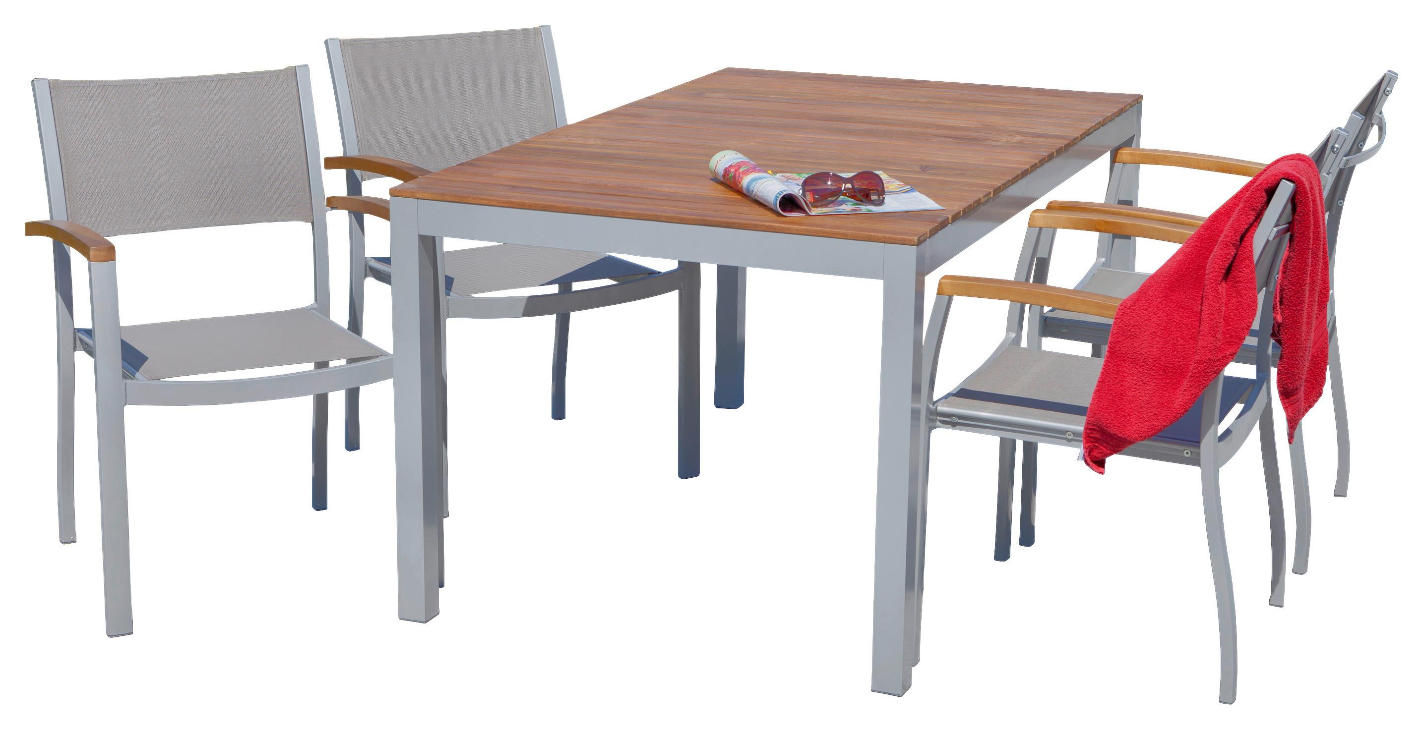 Gartengarnitur 5-Tlg. Naxos Alu/Holz/Textil - Silberfarben/Grau, ROMANTIK / LANDHAUS, Holz/Textil - Gardenson