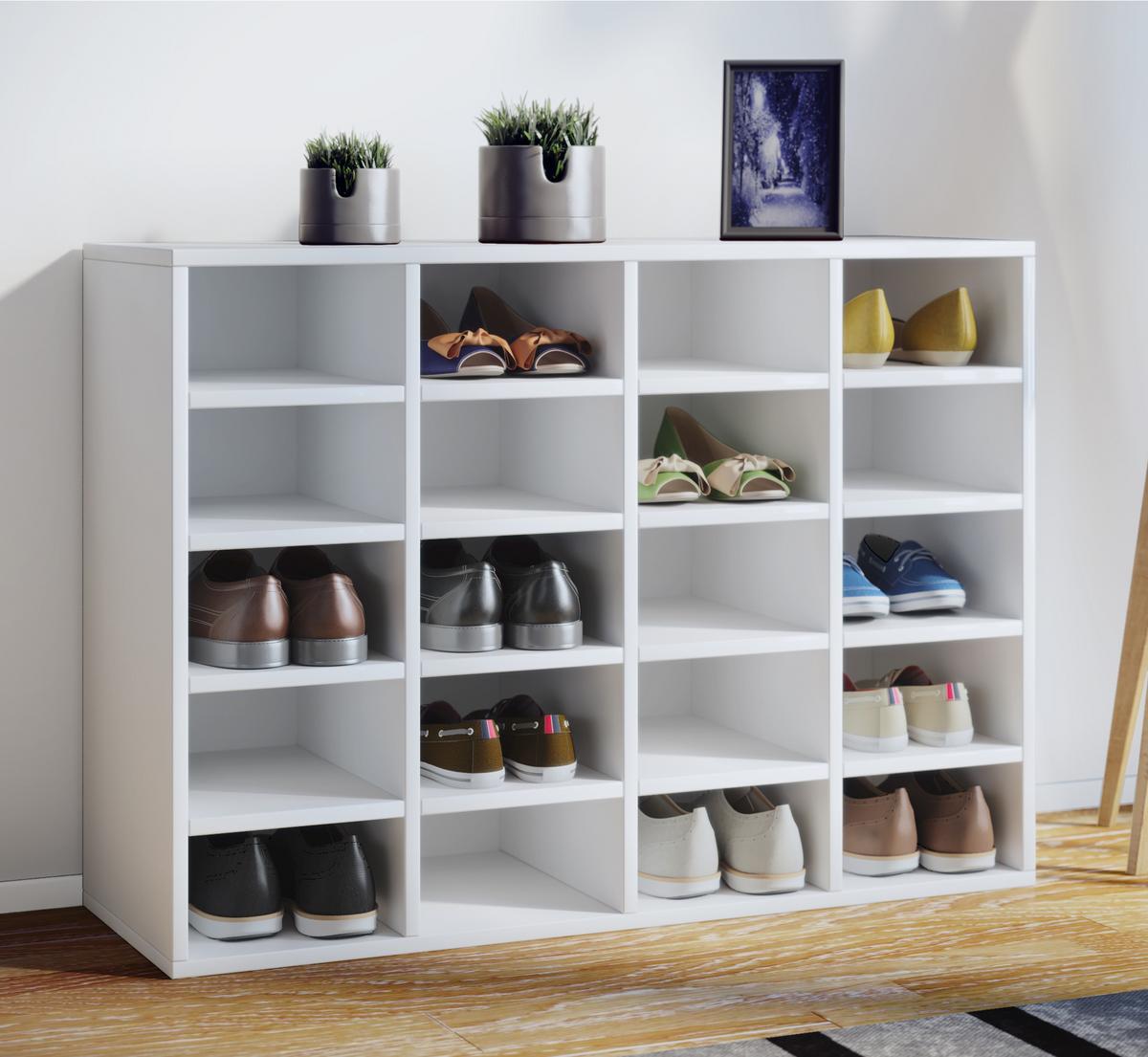 Schuhschrank Hinsol Weiß Dekor 16 Fächer B: 92 Cm - Weiß, KONVENTIONELL, Holzwerkstoff (92/67/33cm) - MID.YOU