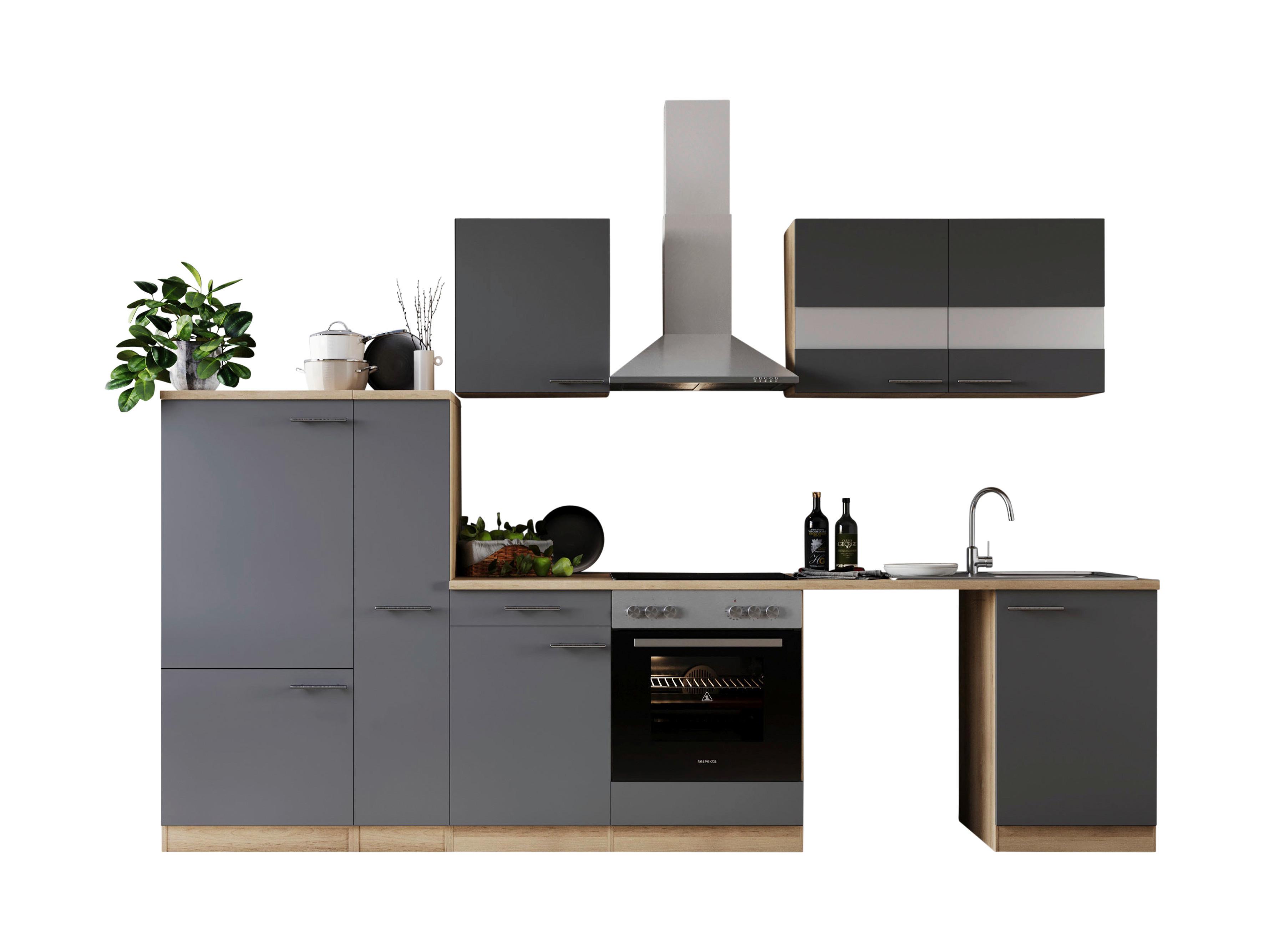 Küchenblock Merle Grau B: 310 cm - Eichefarben/Grau, Basics, Glas/Holzwerkstoff (310cm) - Respekta