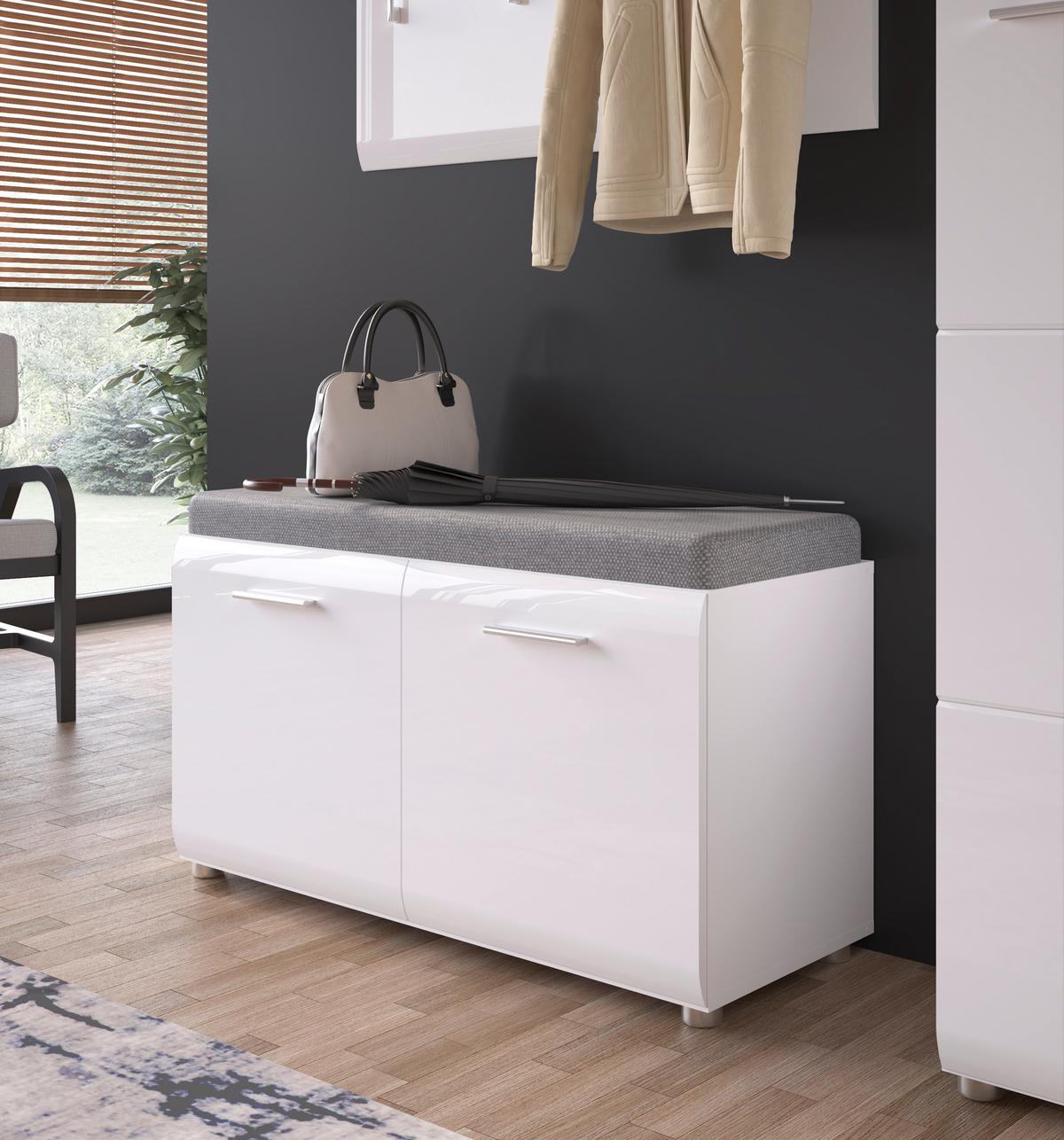 Garderobenschrank Merano Weiß B: 96 cm - Schwarz/Grau, MODERN, Holzwerkstoff/Textil (96/56,3/39cm)
