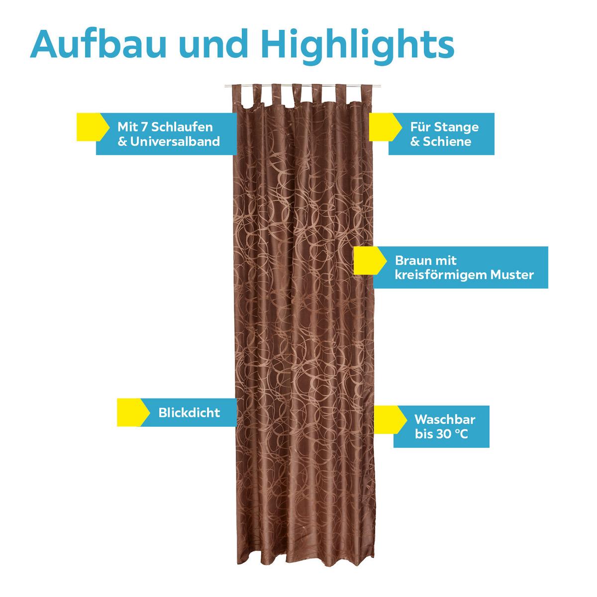 Vorhang Mit Schlaufen Und Band Linda 140x255 Cm Braun - Braun, KONVENTIONELL, Textil (140/255cm) - Ondega