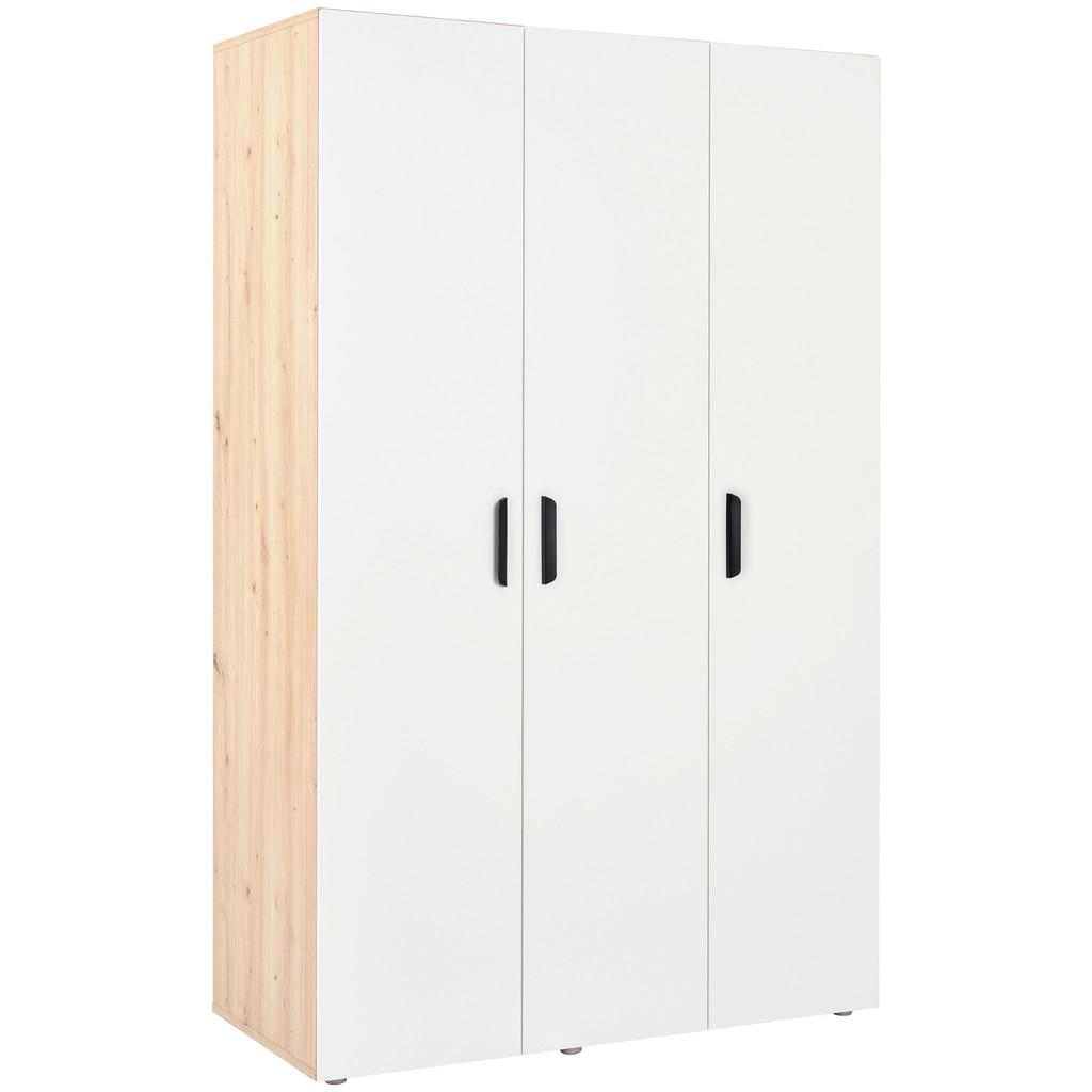 Drehtürenschrank 110,7cm Basic Two 3D Weiß/Eiche Artisan