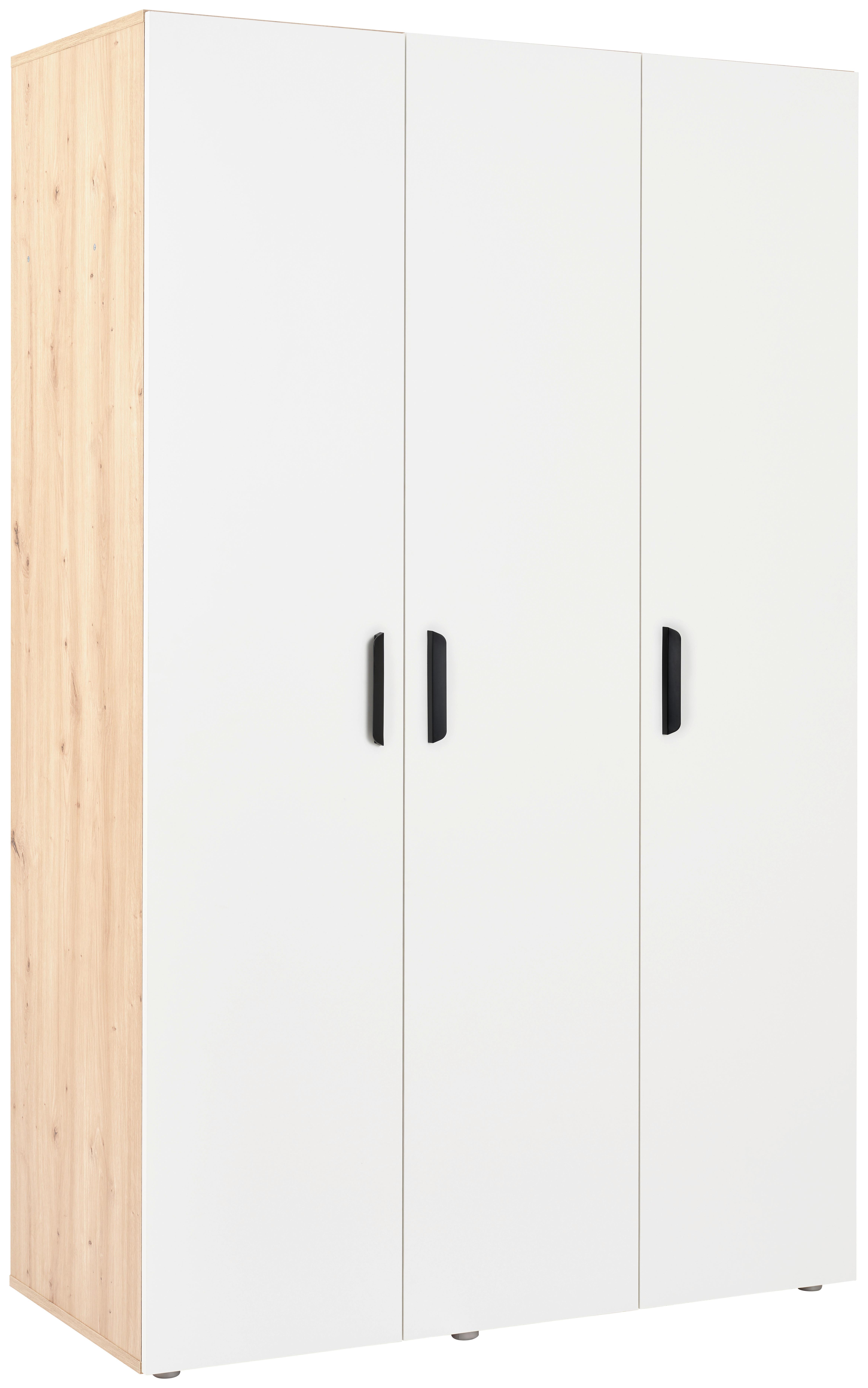 Drehtürenschrank 110,7cm Basic Two 3D Weiß/Eiche Artisan