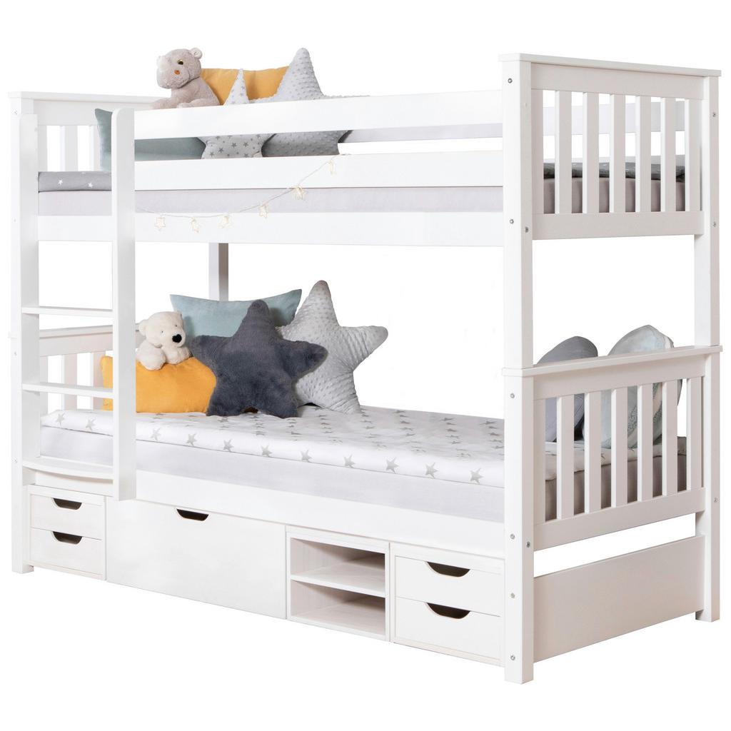 Etagenbett Sammy Weiß Kiefer Massiv 90 Cm M. Stauraum