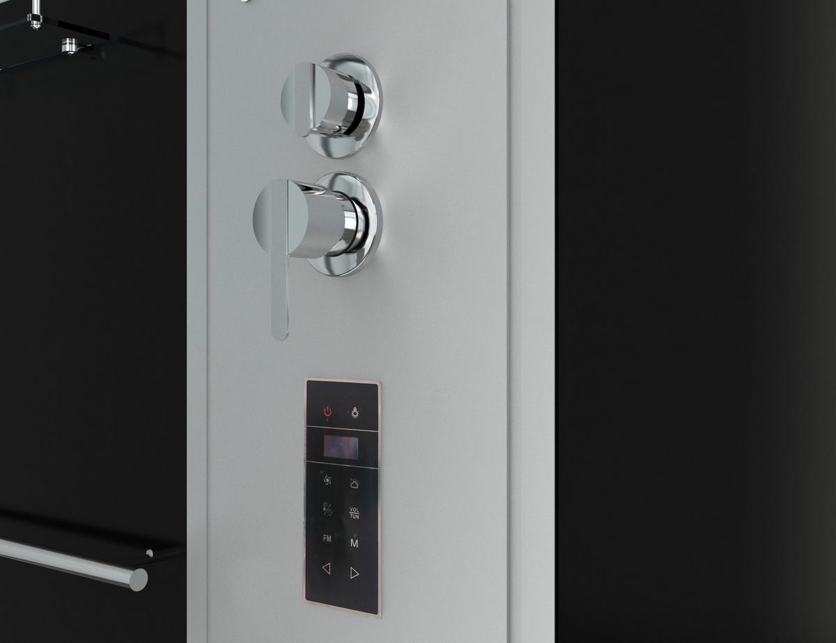 Dampfdusche Nevada 170 Mit Massagedüsen, Radio, Ablage - Schwarz/Weiß, Basics, Glas (175/229/85cm) - Sanotechnik