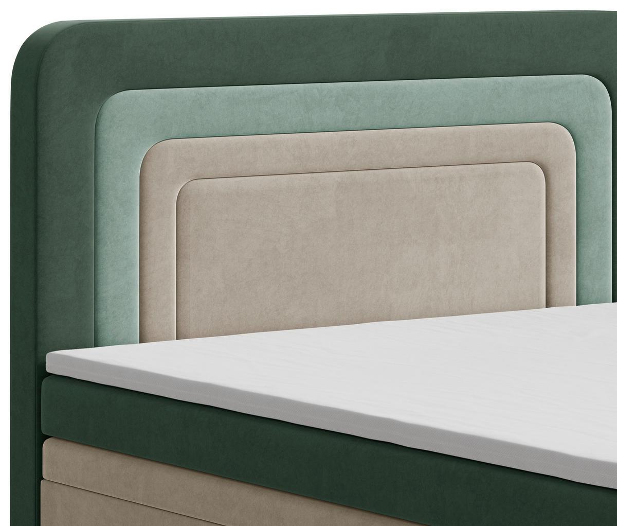 Boxbett Nest Lf:160x200 D.grün/Beige/Mgrün - Dunkelgrün/Beige, MODERN, Holz/Kunststoff (160/200cm) - MID.YOU