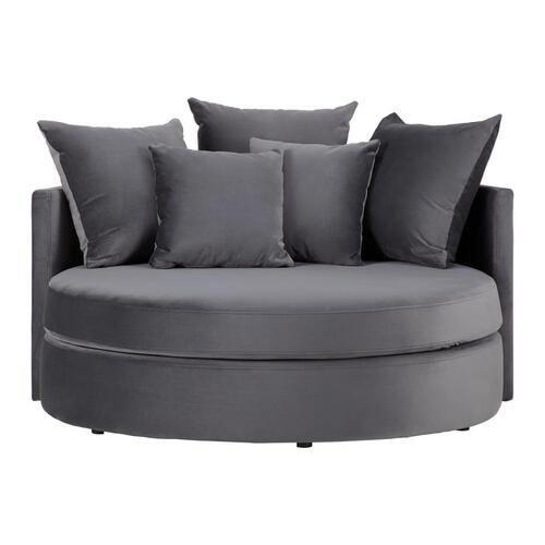 Kulatá pohovka s poštáři ELENA, šedá - šedá/černá, Moderní, dřevo/textil (130/65/140cm) - Bessagi Home