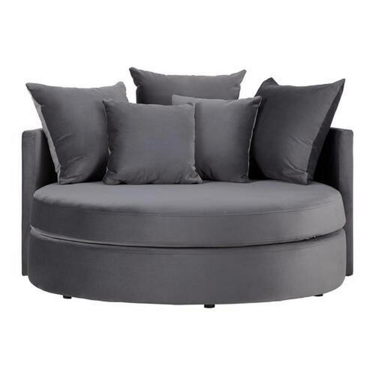 Kulatá pohovka s poštáři ELENA, šedá - šedá/černá, Moderní, dřevo/textil (130/65/140cm) - Bessagi Home