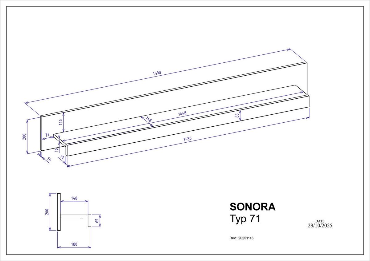 Wandboard Sonora Eiche Artisan B: 159cm - Eiche Artisan, Design, Holzwerkstoff (159/20/18cm) - MID.YOU