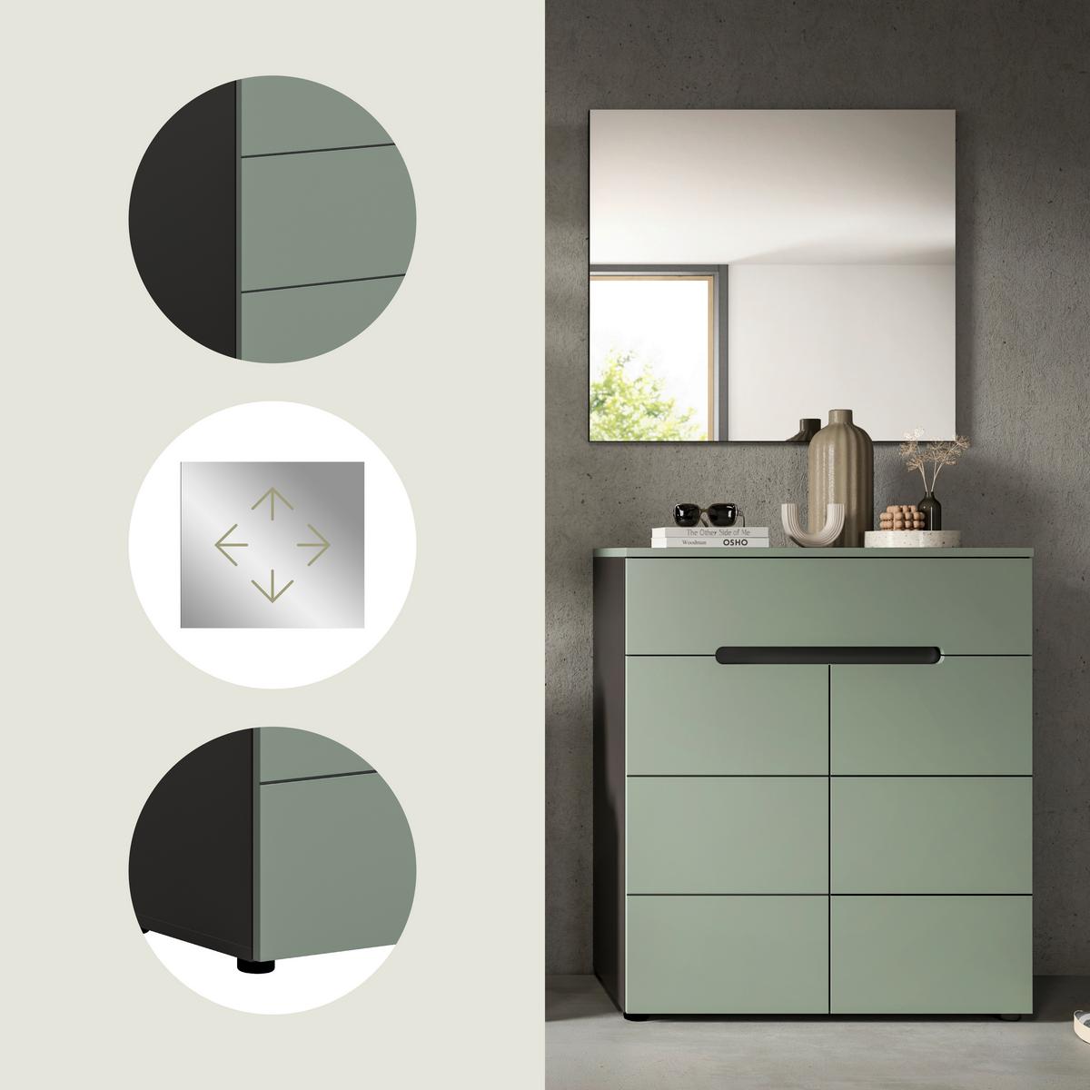 Garderobe Canu 2-Teilig Grau/Grün B: 80 cm - Graugrün/Grau, Design, Holzwerkstoff (80/190/37cm) - Livetastic