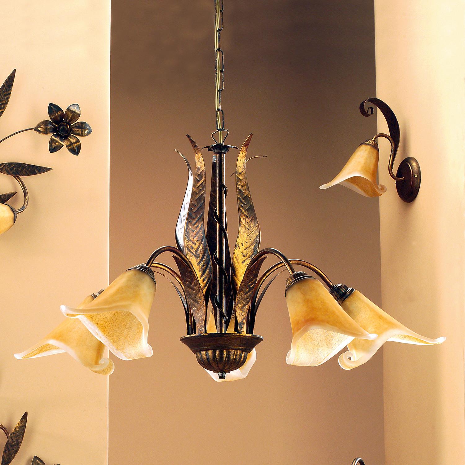 Kronleuchter 4230/5 5xe14 Bronze, Metall - Bronzefarben, KONVENTIONELL, Glas/Metall (75/75/100cm)