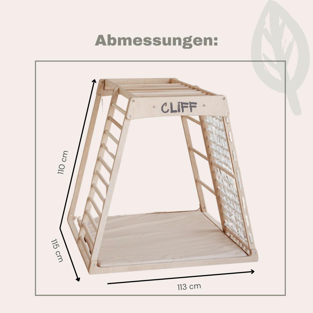 Premium Klettergerüst mit Sicherheitsmatte - Weiß, Basics, Holz (113/115/110cm) - CLIFF