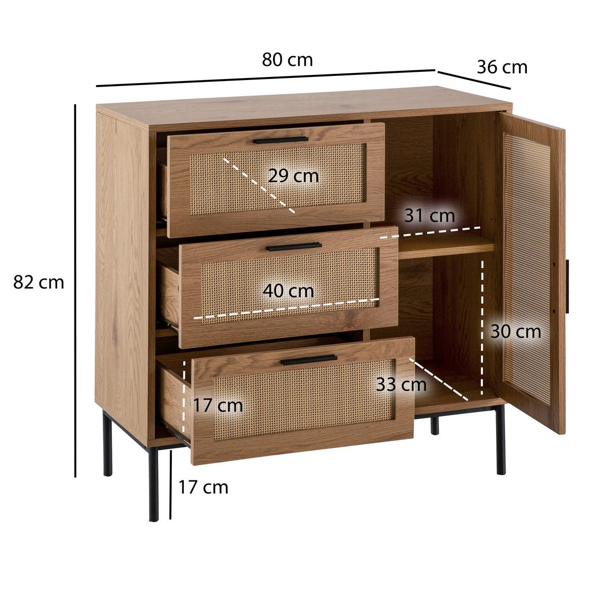 Kommode Eichefarben Dekor B: 80 cm - Eichefarben/Schwarz, Design, Holzwerkstoff (80/82/36cm) - MID.YOU