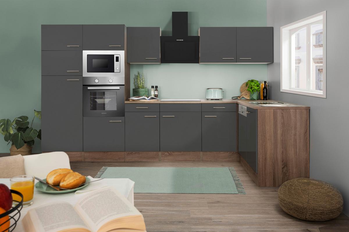 Eckküche Oliver L-Küchenblock 340 cm - Eichefarben/Grau, Basics, Holzwerkstoff (340/172cm) - Respekta