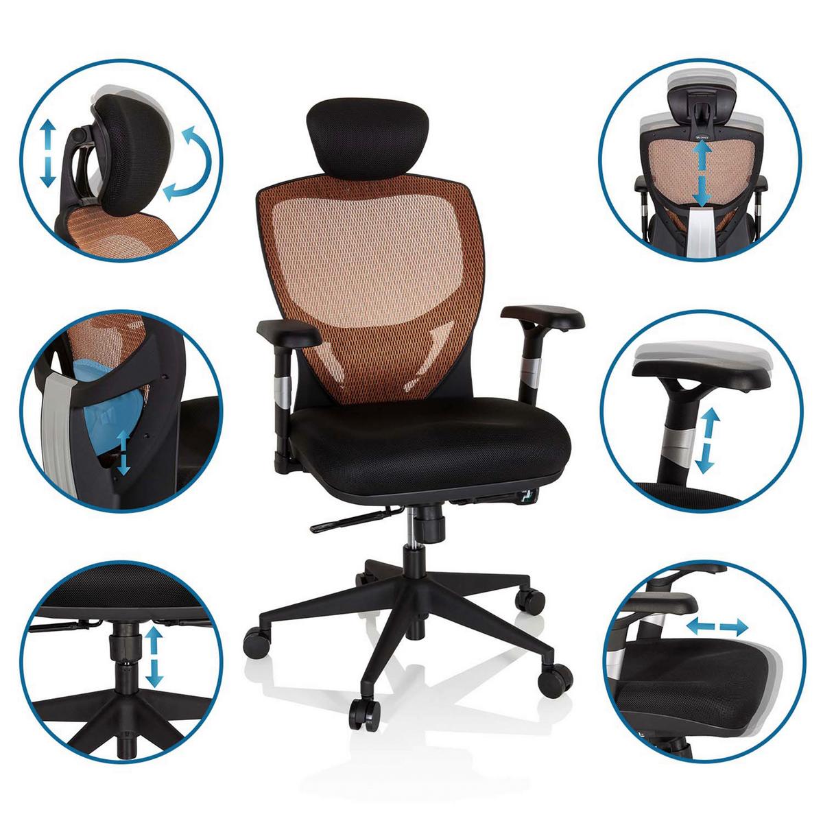 Bürostuhl Venus Base Orange/schwarz Bis 120 Kg - Schwarz/Orange, Basics, Kunststoff/Textil (66/117/65cm) - MID.YOU