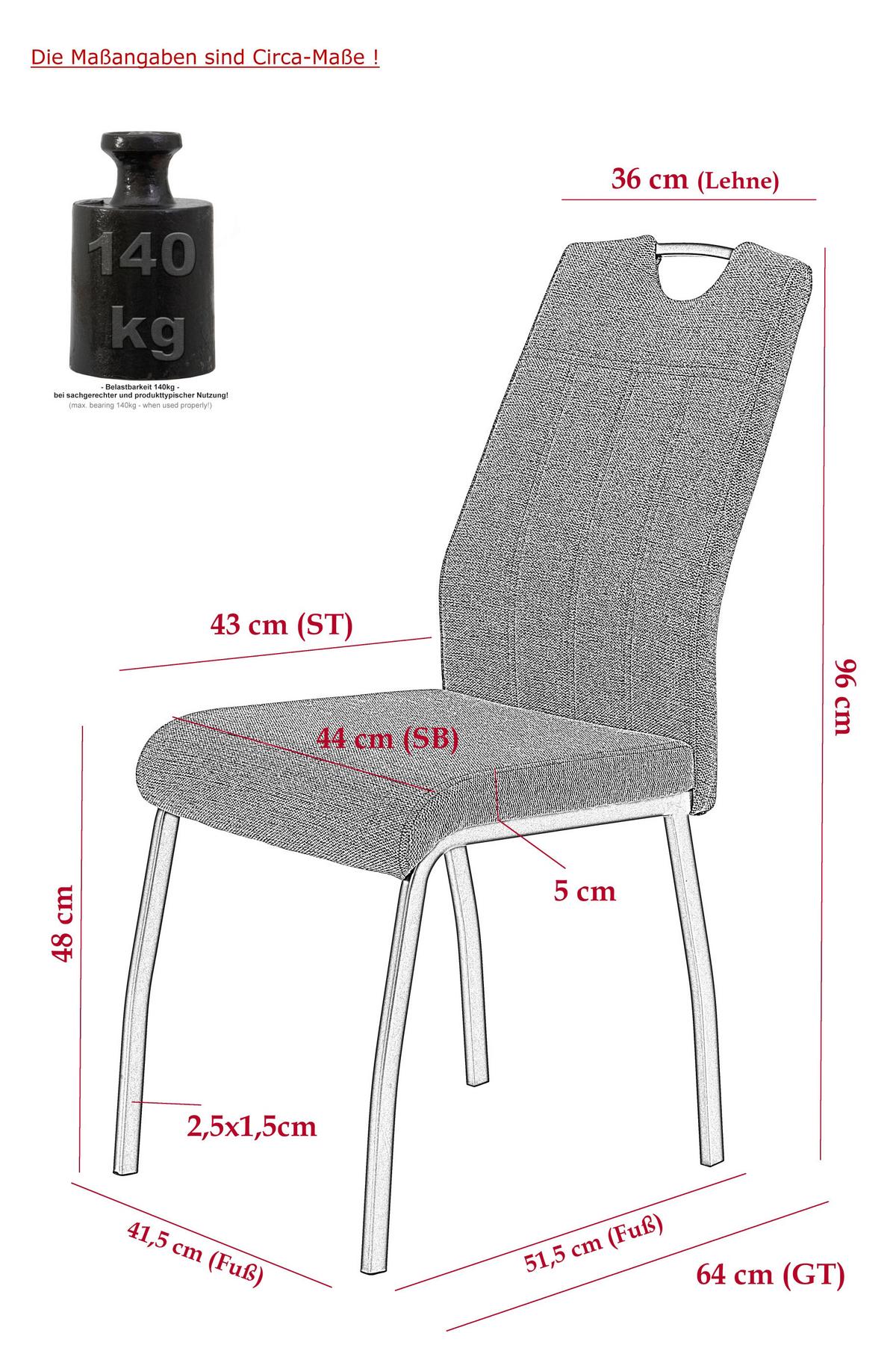Stuhl-Set Elif II S Anthrazit - Anthrazit/Grau, MODERN, Textil/Metall (44/96/64cm) - MID.YOU