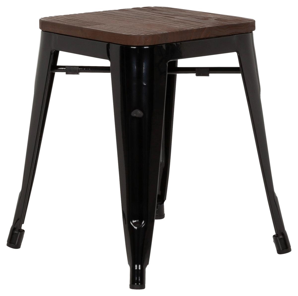 Hocker Vantaggio W Stahl/ Echtholz Schwarz/braun H: 46cm - Dunkelbraun/Schwarz, Basics, Holz/Metall (39/46/39cm) - MID.YOU