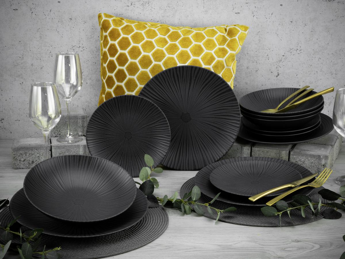 Tafelservice Keramik 4 Personen Geschirr Set Schwarz - Schwarz, Basics, Keramik - Creatable
