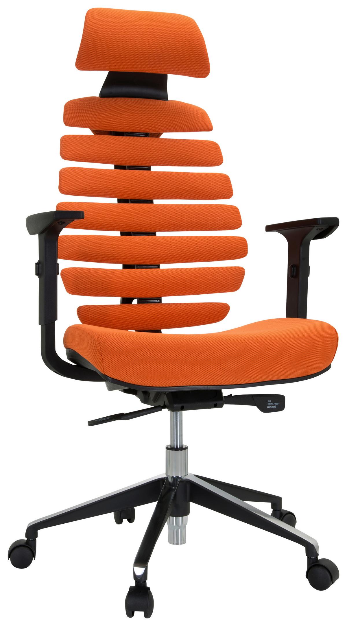 Drehstuhl Ergoline Ii Pro Orange/schwarz - Alufarben/Schwarz, MODERN, Kunststoff/Textil (65/131/53cm) - MID.YOU