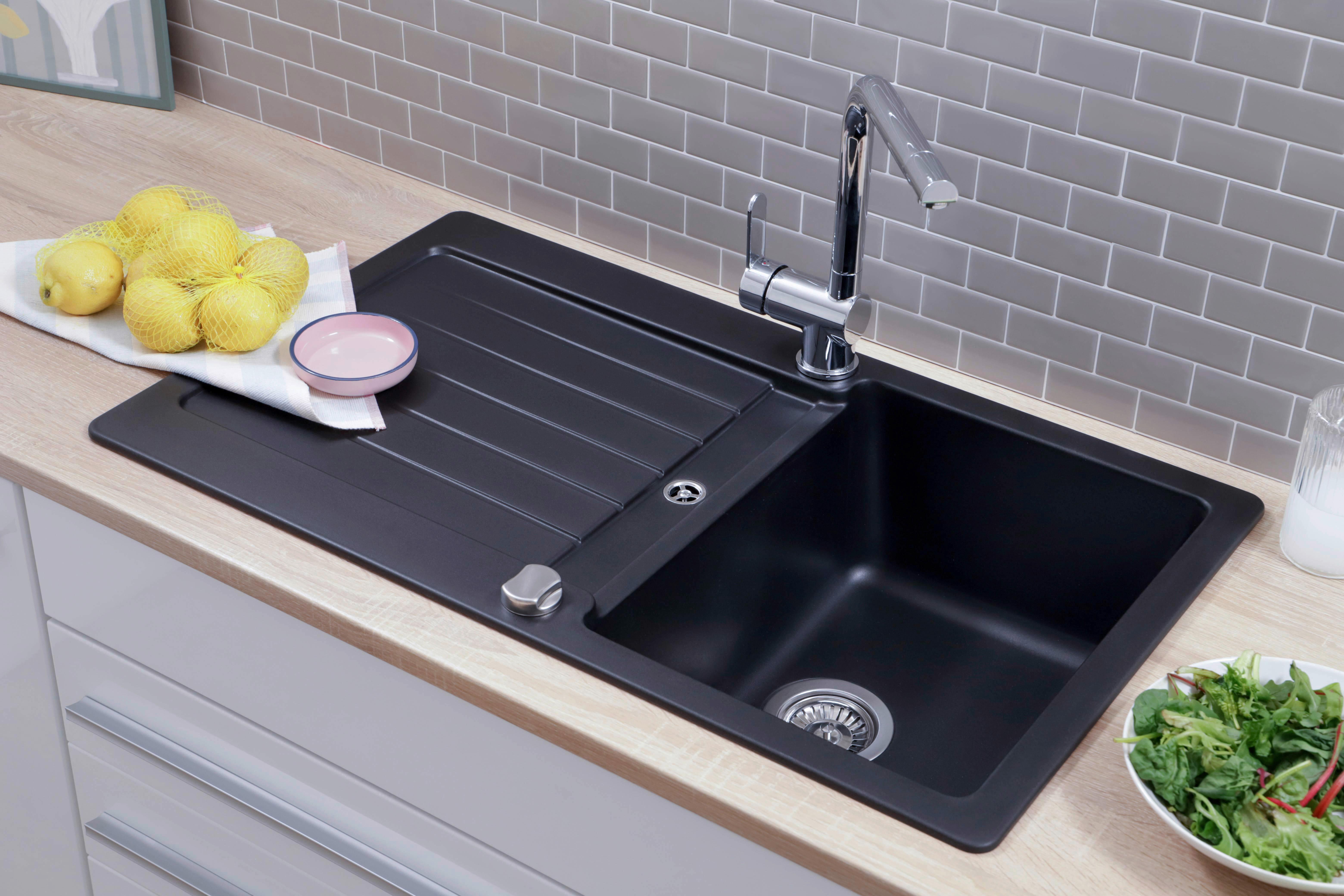 Spüle Austin Schwarz B: 86 cm - Schwarz, Design, Stein (86/21/50cm) - Respekta