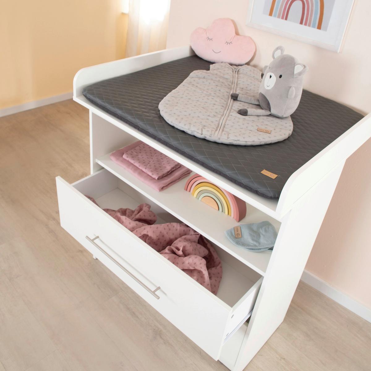 Wickelkommode Luna B: 88,5 cm Weiß 2 Schubladen - Weiß, Basics, Holzwerkstoff (88,5/100,5/75cm) - Roba