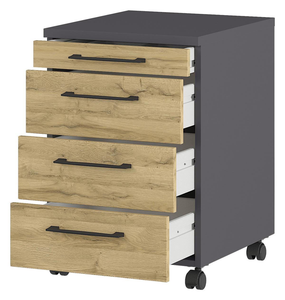 Rollcontainer Gw-Profi 2.0 - Eichefarben/Graphitfarben, KONVENTIONELL, Holzwerkstoff/Kunststoff (42/61/49cm) - Germania