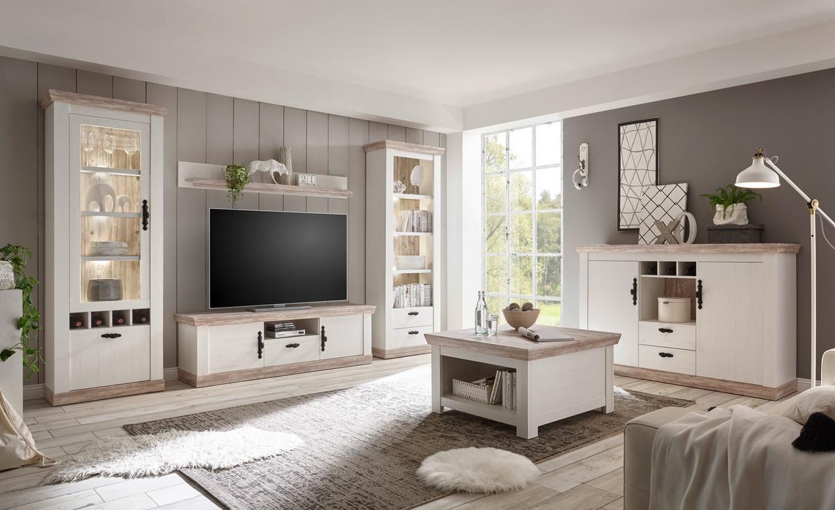 Wohnwand Florenz Pinienfarben/Hellbraun B:320cm - Hellbraun/Eichefarben, Design, Holzwerkstoff (320/201/44cm) - MID.YOU