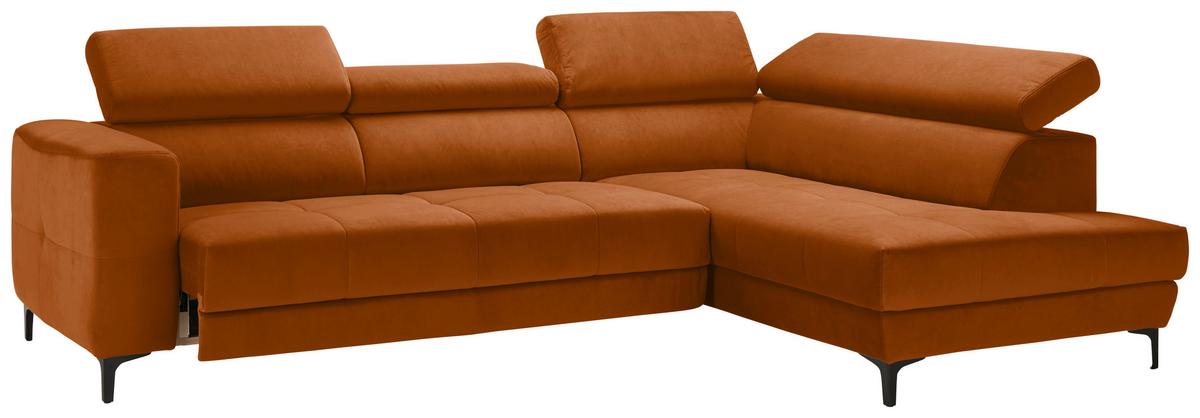 Rohová sedačka EMMA, pravá, oranžová,op.hl.,USB,el.výsuv - oranžová/černá, Moderní, textil (301/210cm) - Premium Living