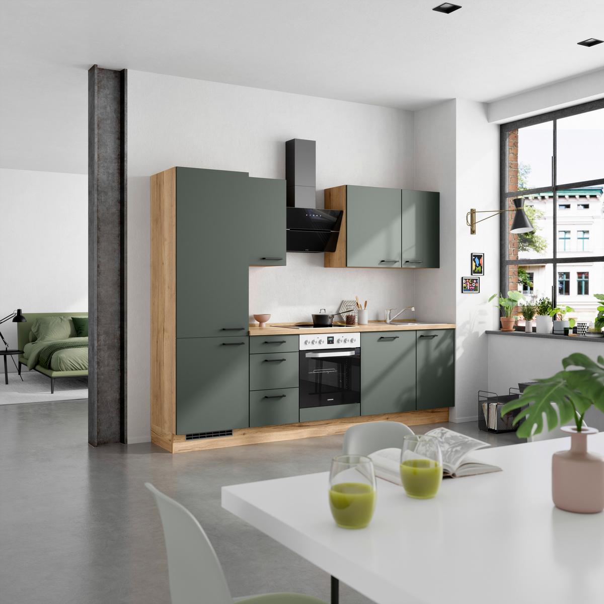 Küchenleerblock Easytouch High-Line, H6 Links - Dunkelgrün/Eichefarben, MODERN, Holzwerkstoff (270cm) - Nobilia