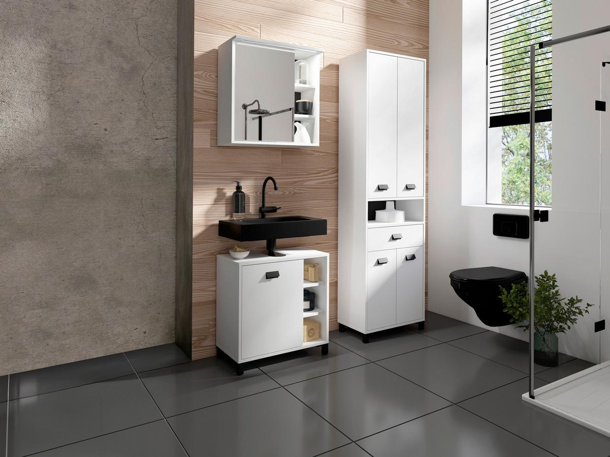 Badezimmer Wellness Weiß/Schwarz B: 114 cm - Schwarz/Weiß, MODERN, Holzwerkstoff/Kunststoff (114cm) - MID.YOU