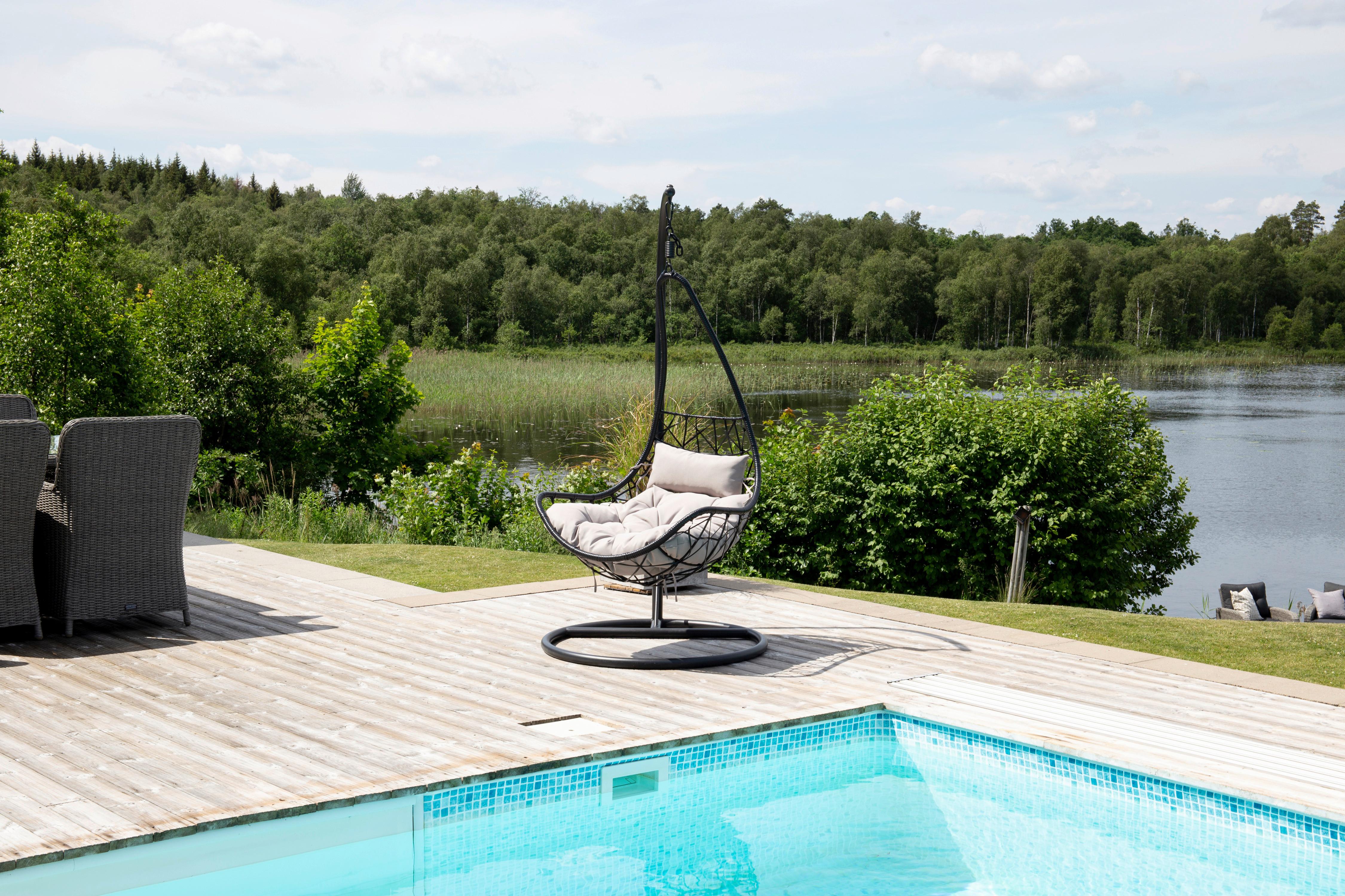 Hängesessel Mit Gestell Vide Mit Sitz- Und Rückenkissen - Schwarz/Grau, KONVENTIONELL, Kunststoff/Textil (95/196/95cm) - Gardenson