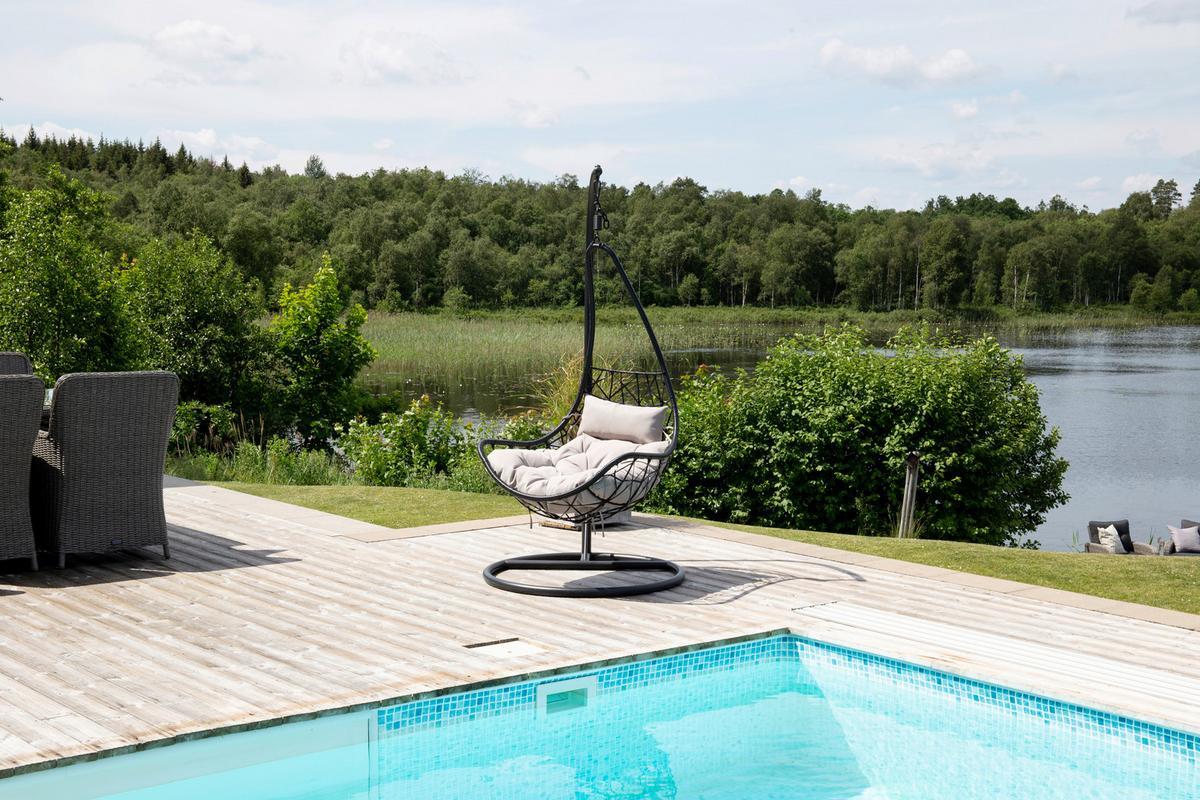 Hängesessel Mit Gestell Vide Mit Sitz- Und Rückenkissen - Schwarz/Grau, KONVENTIONELL, Kunststoff/Textil (95/196/95cm) - Gardenson