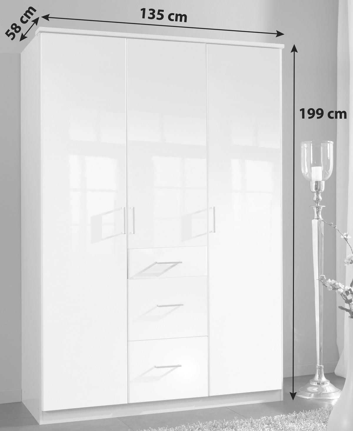 Šatníková skriňa CLACK biela vysoký lesk - biela/biela s vysokým leskom, Basics, kompozitné drevo (135/199/58cm) - MID.YOU